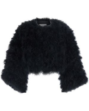 Yves Salomon Cape With High Collar, Long Sleeves - Black