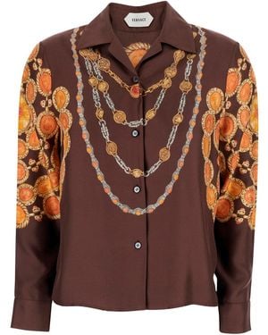 Versace Shirt 'Printed Shirt Look 62' With Printed Silk Motif Fo - Brown