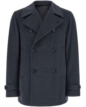 Tagliatore Cappotto Con Collo A Revers E Chiusura Frontale A Bo - Blu