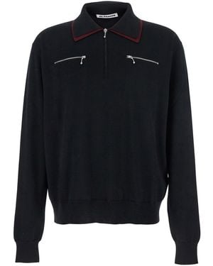 Jil Sander Maglione Con Colletto Classico E Tasche Con Zip Sul Fronte - Blu