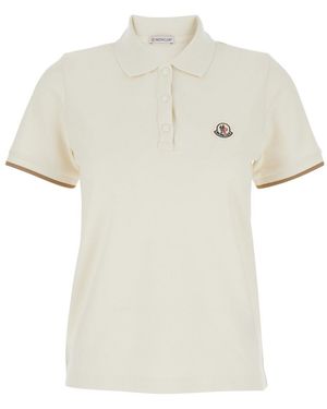 Moncler Polo Con Patch Logo Sul Fronte - Bianco