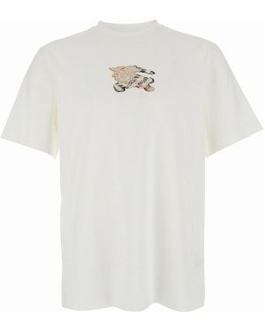 Burberry T-Shirt Con Logo Ricamato Sul Petto - Bianco