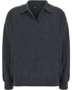 Le Plain Jumper With Polo Shirt-Style Collar And V-Neck - Black