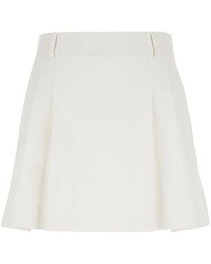 Plain Mini Pleated Skirt With Belt Loops - White