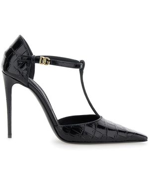 Dolce & Gabbana Court Shoes With Stiletto Heel And Croco Print - Black