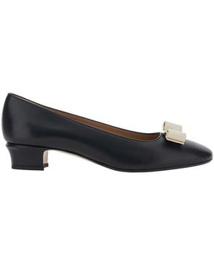 Ferragamo 'Vara 2.0' Court Shoes With Low Block Heel And Logo Plaque O - Black