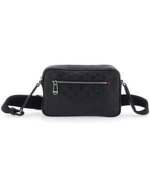 Gucci 'Emblem' Crossbody Bag With Adjustable Shoulder Strap And All-Over Embossed Gg Motif - Black