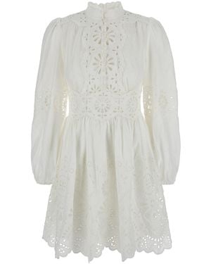 Zimmermann 'Acacia' Mini Dress With All-Over Broderie Anglaise An - White