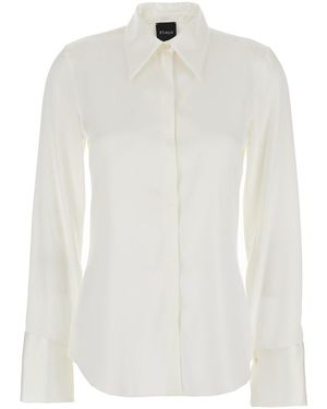 Plain Shirt With Pointed Collar And Concealed Button Closure In - White