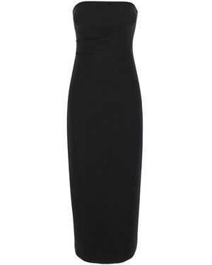 Plain Bustier Dress With Slit - Black