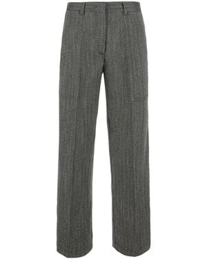 forte_forte Trousers With All-Over Chevron Motif - Grey