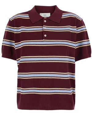 DUNST Polo With Striped Motif And Classic Collar - Red
