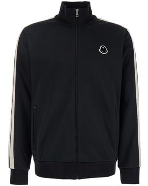 Moncler Genius Cardigan With High Neck And Logo Patch On The Fro - Blue