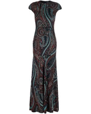 Etro Long Dress With All-Over Print - Black