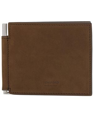 Tom Ford Wallet With Embossed Logo Lettering And Money Clip - Brown