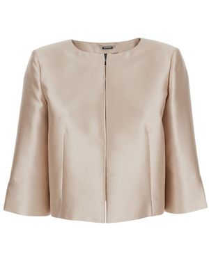 Alberta Ferretti White Crop Jacket With Round Neck And Three Quarter Sleeve In Mikado Fabric Woman - Natural