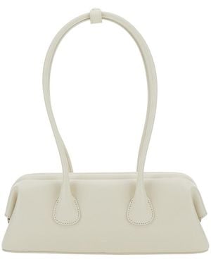 OSOI Shoulder Bag 'Boat Wide Mini' With Round Handles And Logo Letteri - White