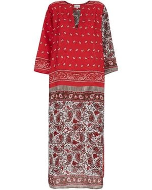 P.A.R.O.S.H. Silk Caftan With V-Neck And All-Over Bandana Motif Fo - Red