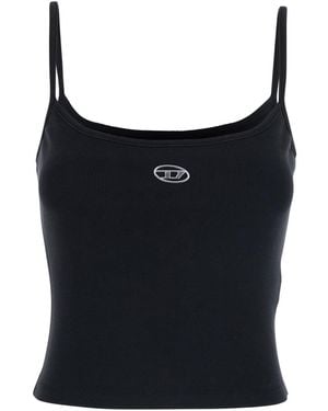 DIESEL Top With Thin Straps And D-Logo Plaque On The Front - Black