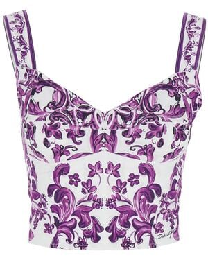 Dolce & Gabbana Top With Sweetheart Neckline And All-Over Graphic Print - Purple