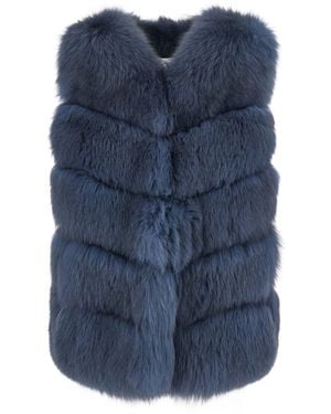 Suprema Fox Vest With High Collar And Pockets - Blue