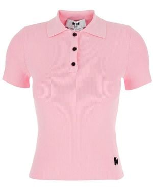 MSGM Polo With Ribbed Design And Logo On The Side - Pink
