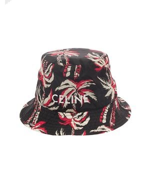 Celine Bucket Hat With Palms And Logo Print - Red