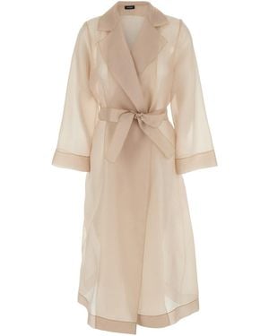 Plain Trench Coat With Classic Lapels And Belt With Knot On The - Natural