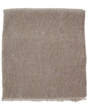 Brunello Cucinelli Scarf With Square Design Adn Frayed Edges In - Grey