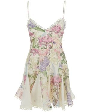 Charo Ruiz Marlene Short Dress Dress With Short Sleeves And Floral Motif - White