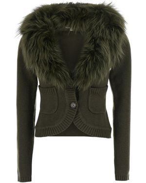 Markgong Short Cardigan With Removable Fur Collar - Green