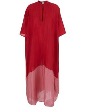 THE ROSE IBIZA Bicolour Kaftan 'Two Tone Tunic' With Floral Details In - Red