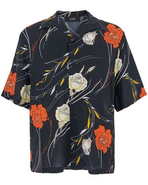 Amiri Bowling Shirt With Cuban Collar And All-Over Floral Motif - Black