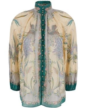 Zimmermann Indra Billow Blouse With Collar And Long Sleeves - Blue