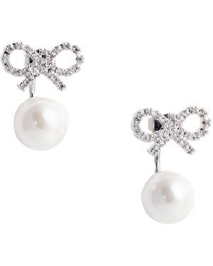 Self-Portrait Earings With Bow Charm And Faux-Peal Detail In - White