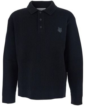 Maison Kitsuné Ribbed Jumper With Logo Patch - Blue