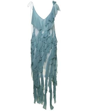 Dries Van Noten Lght Asymmetric Slip Dress With Ruffle Embellishm - Blue