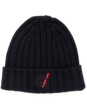 AFTER LABEL 'Kiruna' Knit Beanie With Logo Embroidery On The Fro - Blue