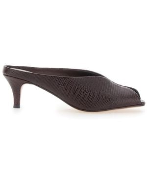 Twinset Open Toe Sandals With Embossed Lizard Effect - Brown