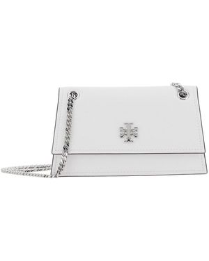 Tory Burch 'Kira' Shoulder Bag With Chain Strap And Metallic Logo On The Front - White