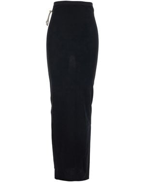 Rick Owens Long Skirt With Side Drawstring Closure And Straight Hem - Black