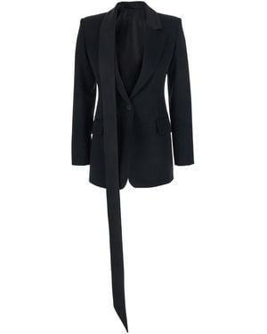 The Attico Single-Breasted Jacket With Notched Revers And Oversized Band Detail - Black