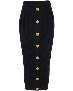 Balmain Skirt With Logo Buttons And Zip Closure - Black