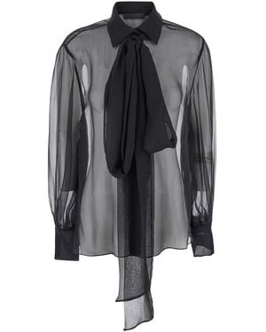 Valentino Shirt With Classic Collar And Neck Scarf - Gray