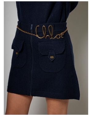 Chloé Belt With Logo Lettering On The Front And Hook Closure - Blue