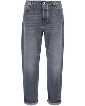 Brunello Cucinelli Jeans With Cuffs And Logo Patch On The Back In - Blue