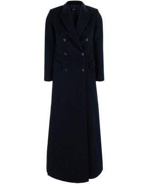 Le Plain Long Double-Breasted Coat With Peak Revers - Black