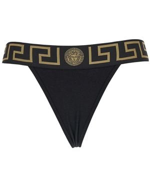 Versace Perizoma Con Bordo Chiave Greca - Nero