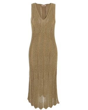 Twinset Abito Lungo Con Scollo A V E Dettagli Plissettati All-Over In - Neutro