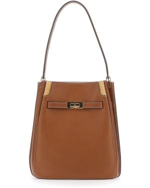 Tory Burch Shoulder Bag 'Lee Radziwill' With Leather Buckle Clos - Brown